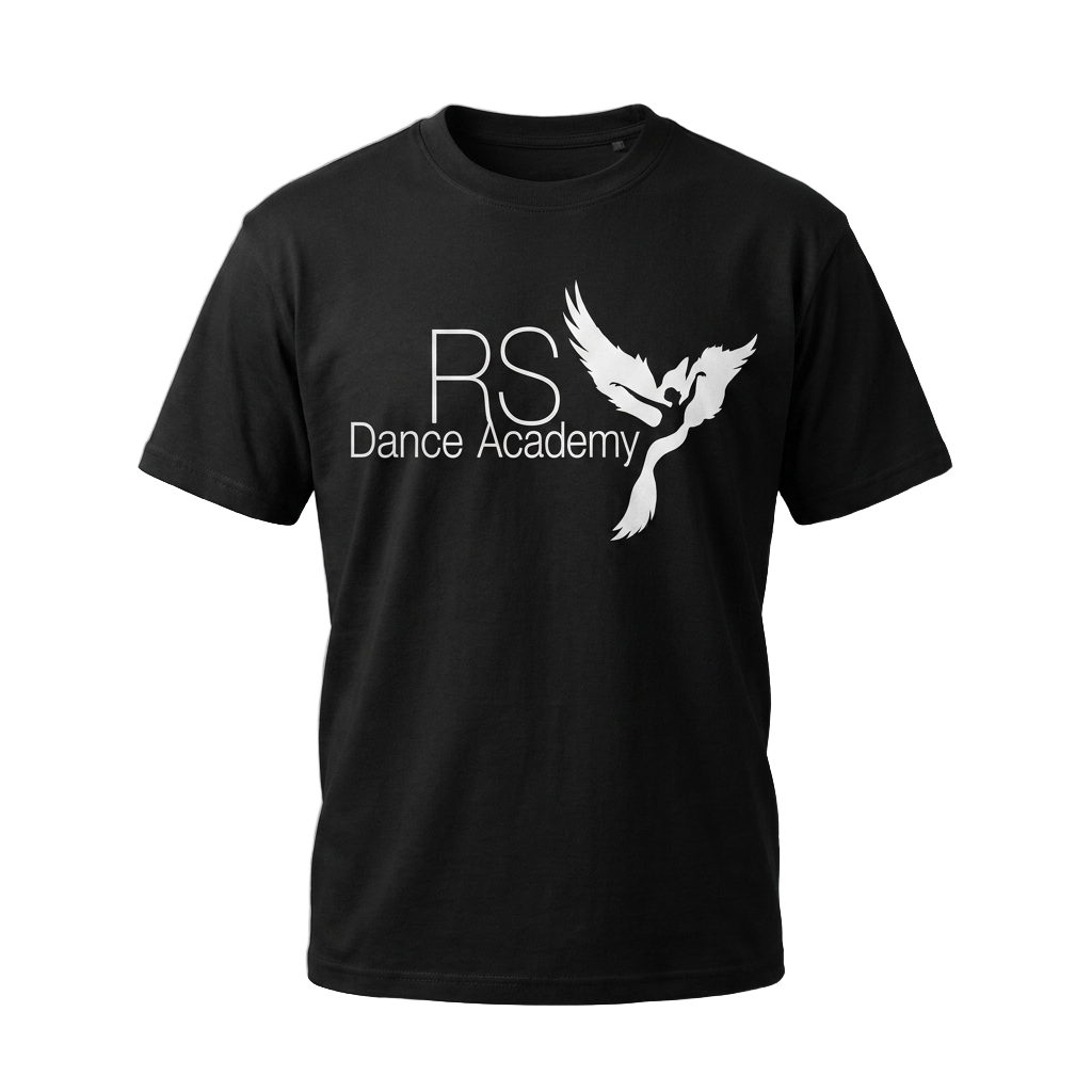 Black t-shirt printed with the Rebecca Stokes Dance Academy logo