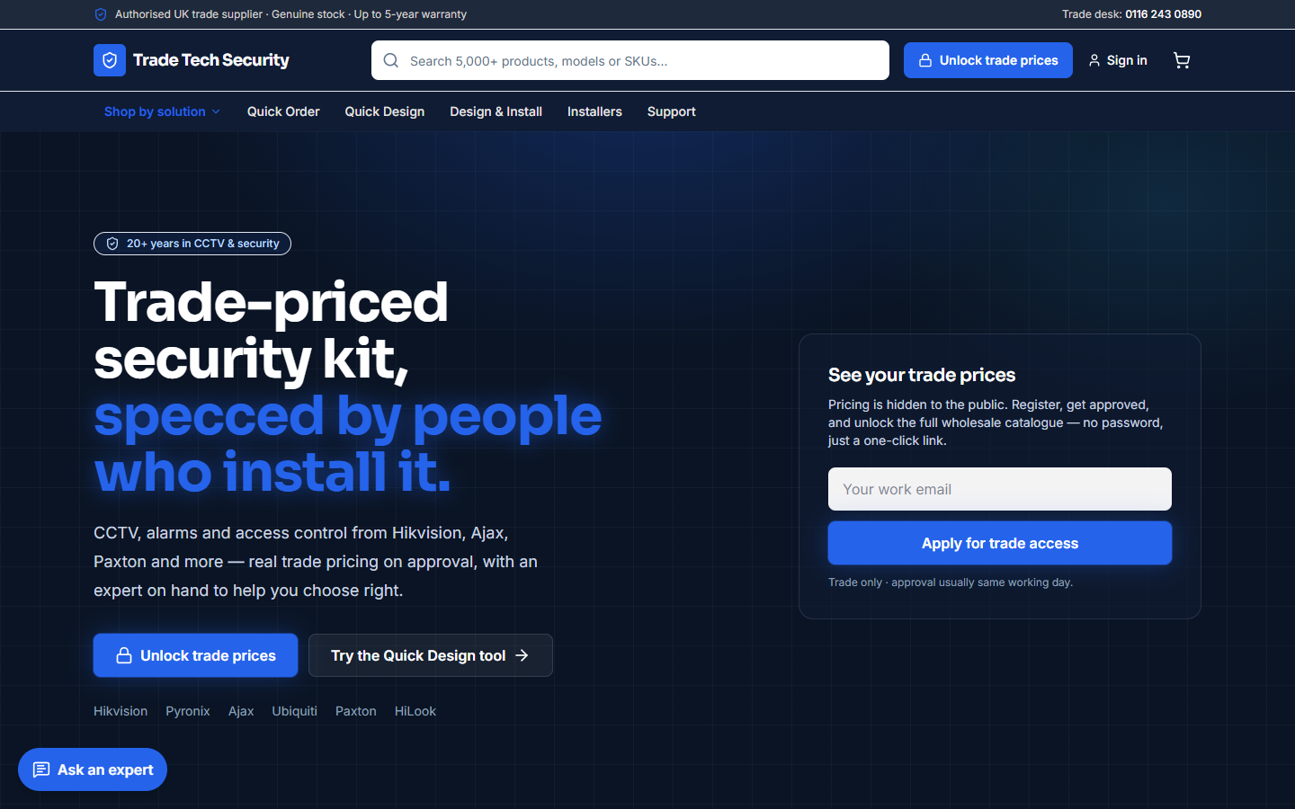 The Trade Tech Security website